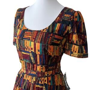 ModCloth Large Dress Retro 50s Cotton Library Book Lover Gift Pinup Rockabilly